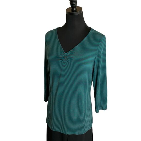 Tommy Bahama Soft Stretchy Teal Stripe Top, Size Large - Picture 6 of 9
